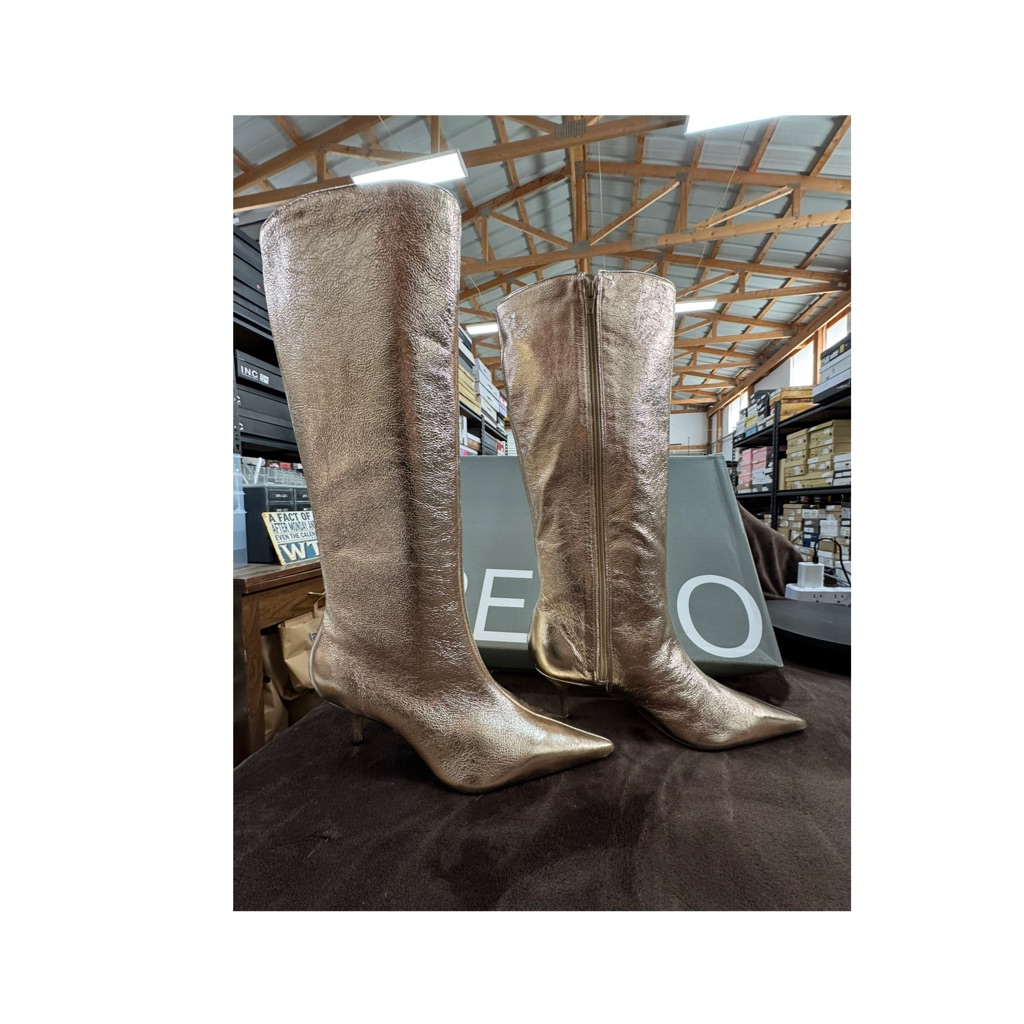 Arezzo Shiny Gold Knee-High Leather Boots Size 8.5